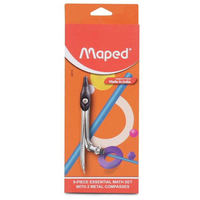 Maped - 9 Piece Essential Math Set With 2 Metal Compasses