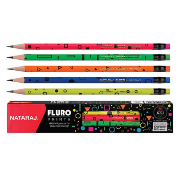 Natraj - Fluro Prints Rubber Tipped 10 Pcs Pack